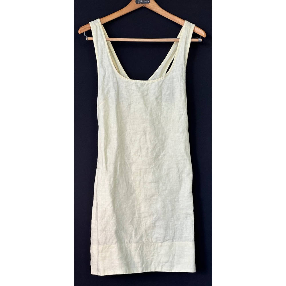 Madewell Mini Dress Linen Crisscross Back Womens 4 Pastel Yellow Excellent